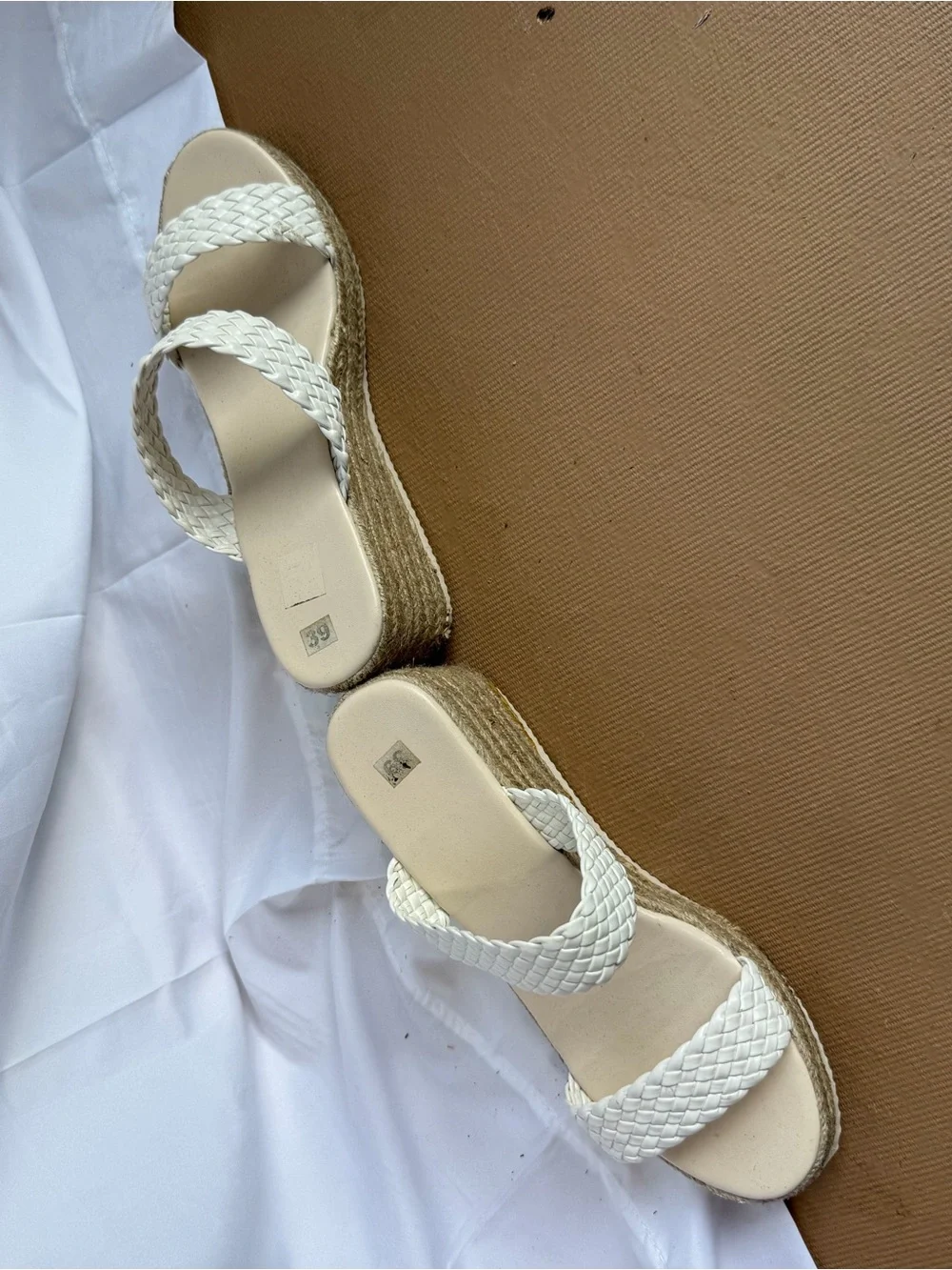 Woven Strap White Platform Sandals - Women